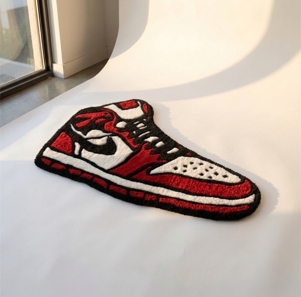 Red nike sneakers rug