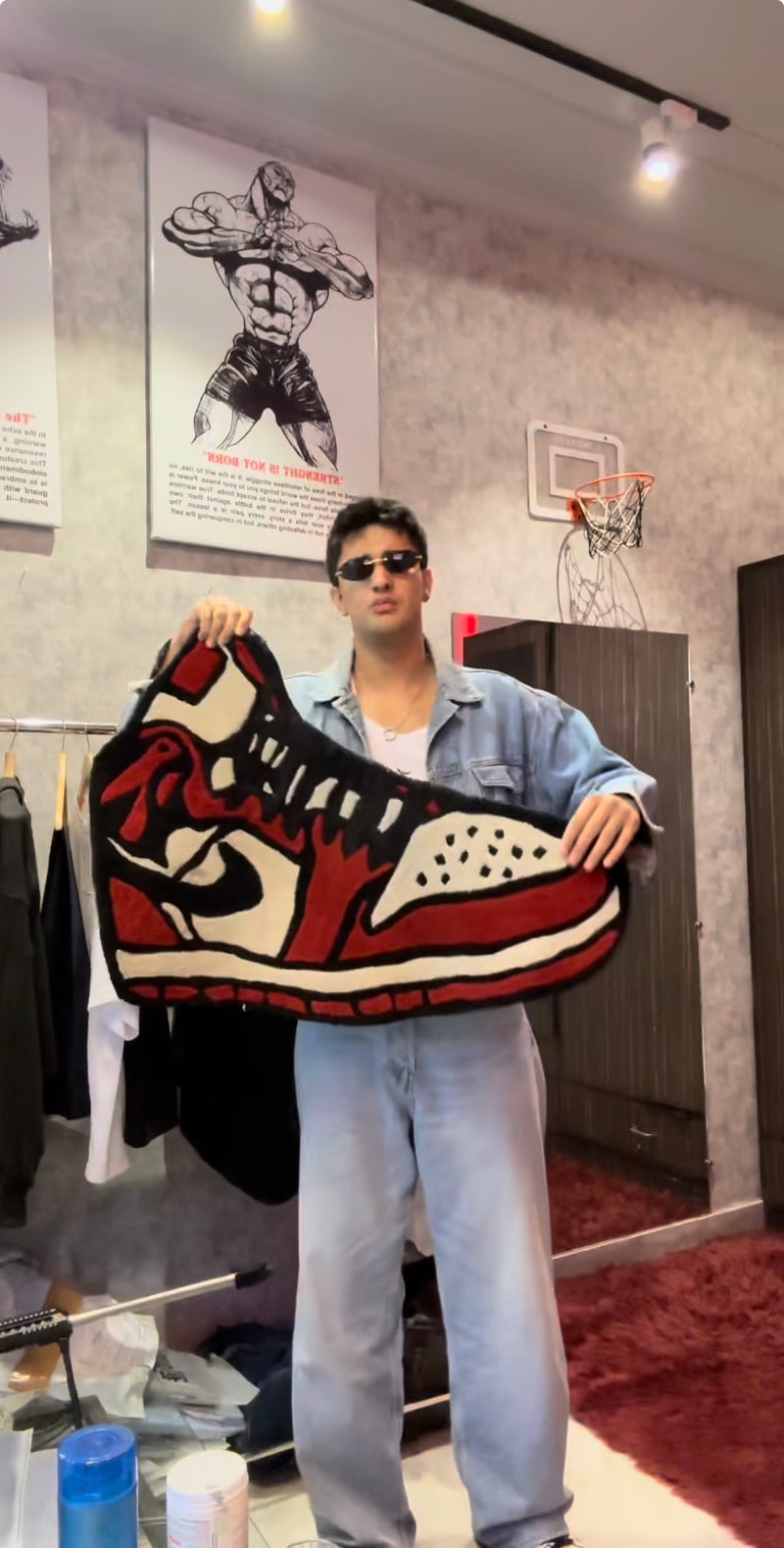 Red nike sneakers rug