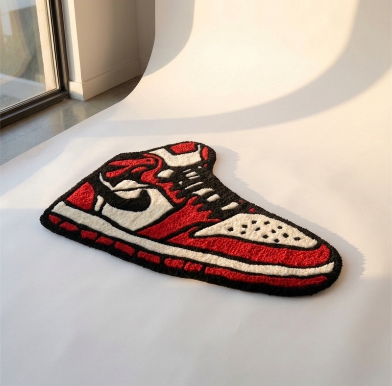 Red nike sneakers rug